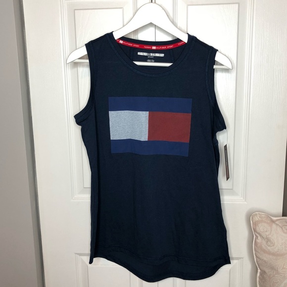 🆕NWT Tommy Sport Navy w/Faded logo Sleeveless top - Picture 2 of 8